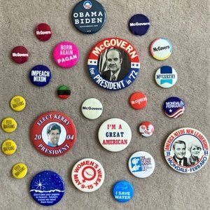 Political Campaign Pin-Back Button Collection - Vintage Memorabilia - Lot of 25